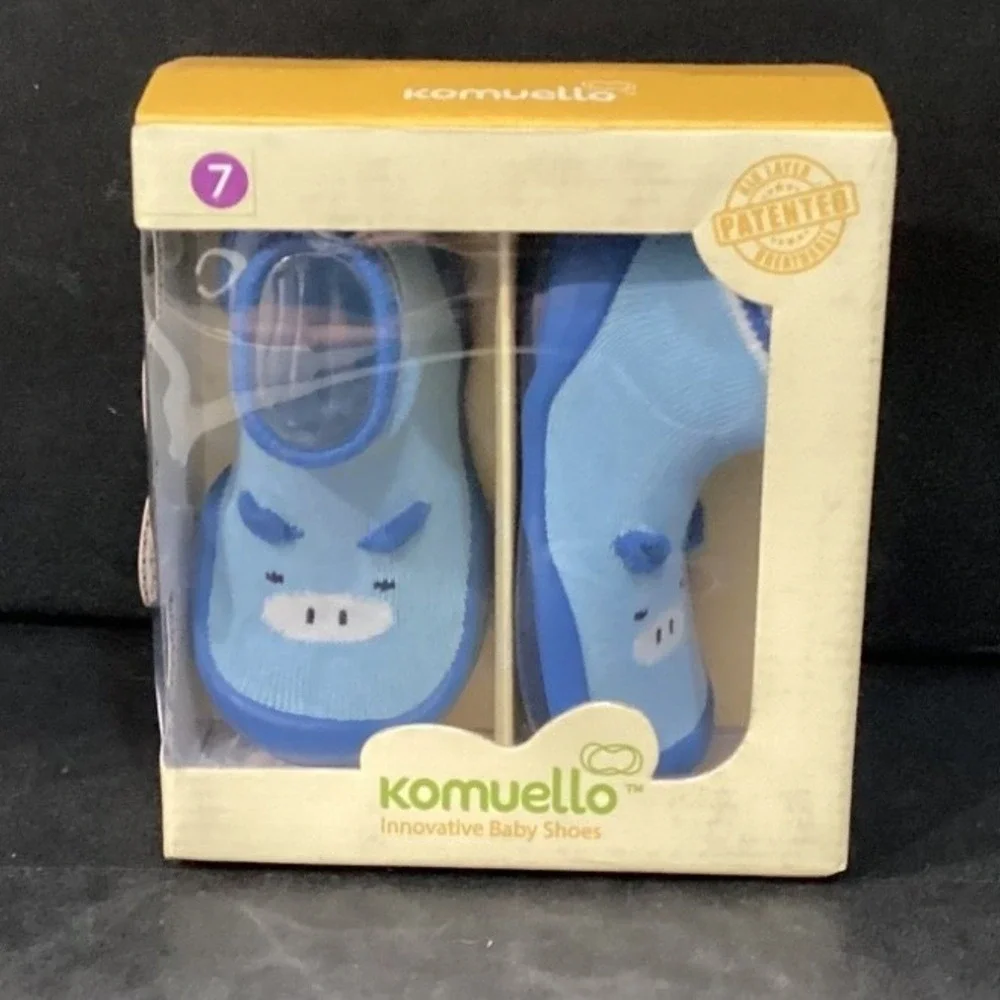 Komuello Piglet Blue Baby Shoes, Size‎ 7 18-30M, Slip Resistant, Breathable, New
